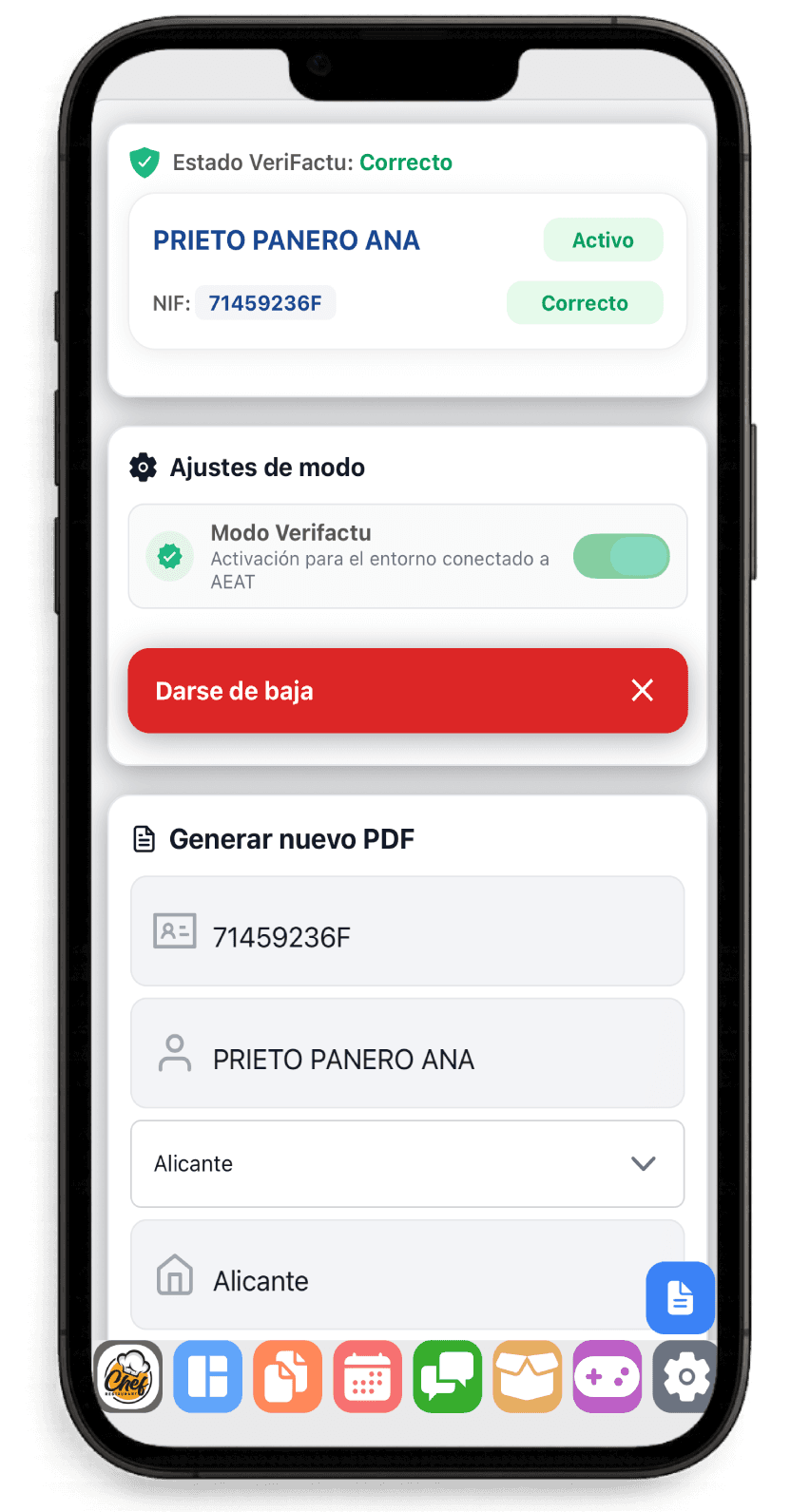 Proceso de alta en VeriFactu dentro de WorkC