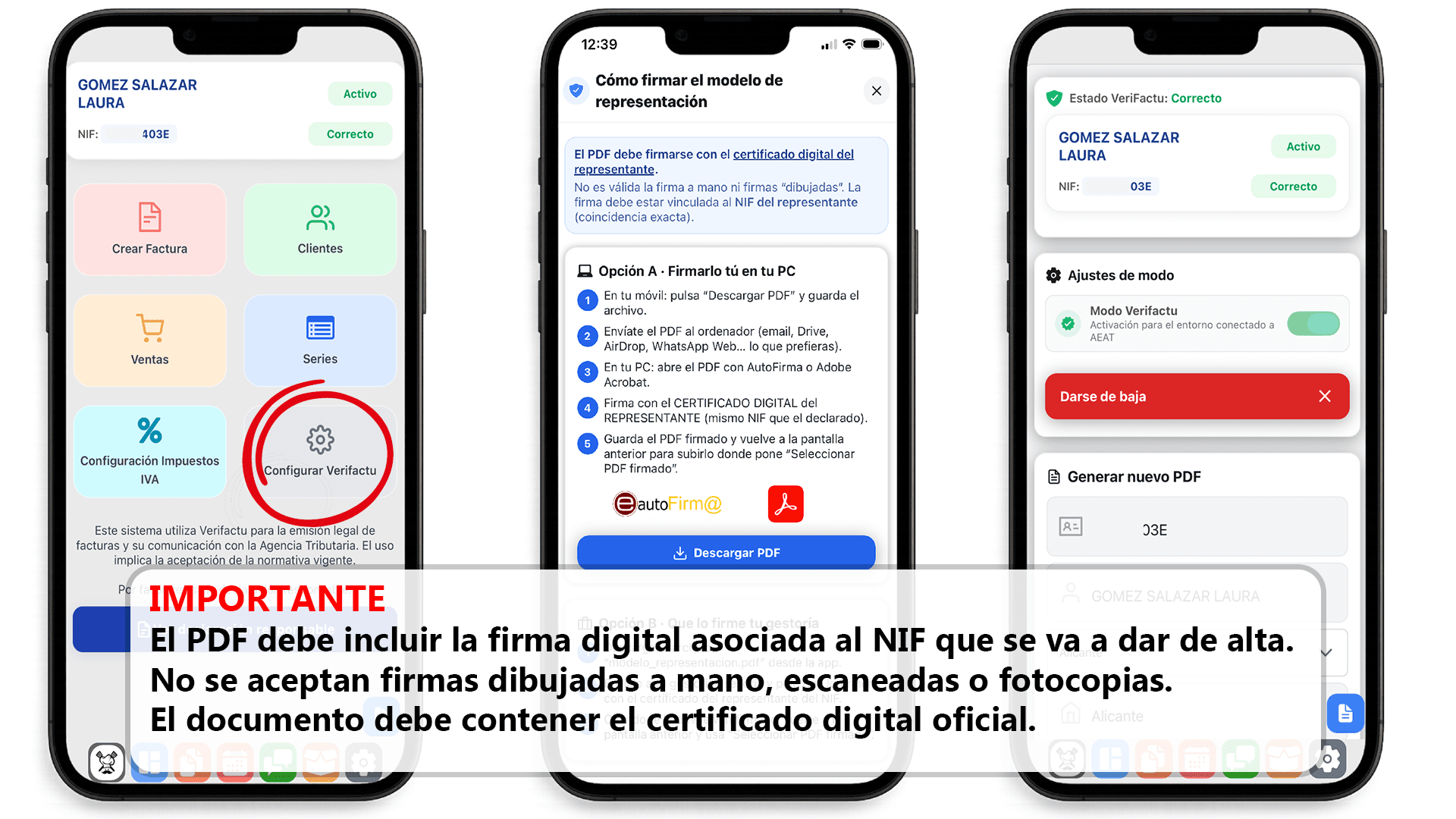 Pantalla de alta en VeriFactu