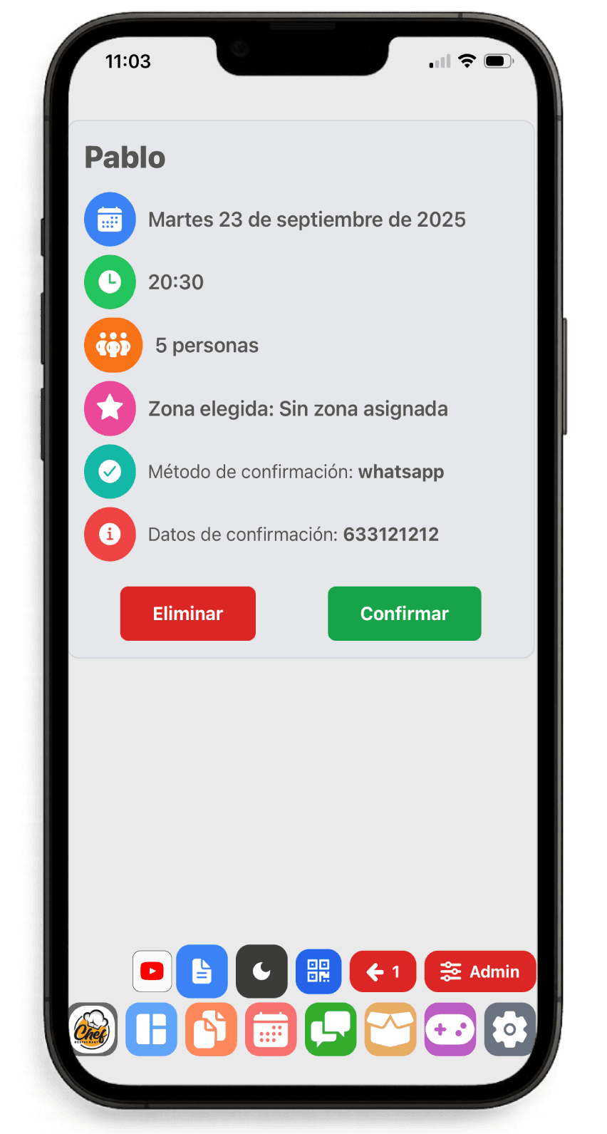 Confirmar reserva via whatsapp o email
